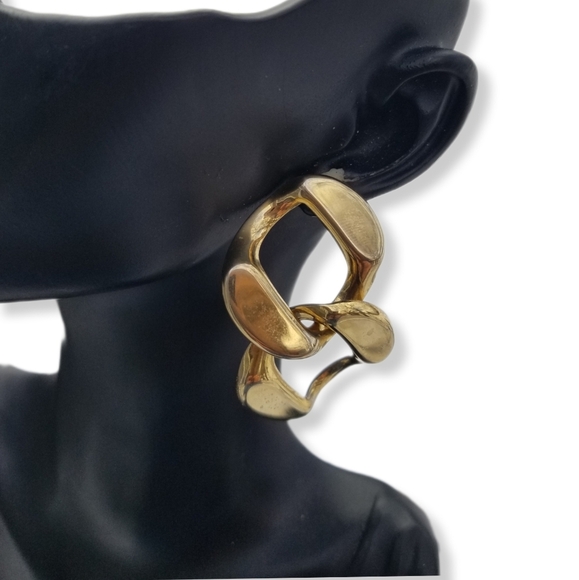 VINTAGE GOLDTONED LARGE CURB CHAIN LINK STATEMENT DROP EARRINGS - Picture 3 of 6